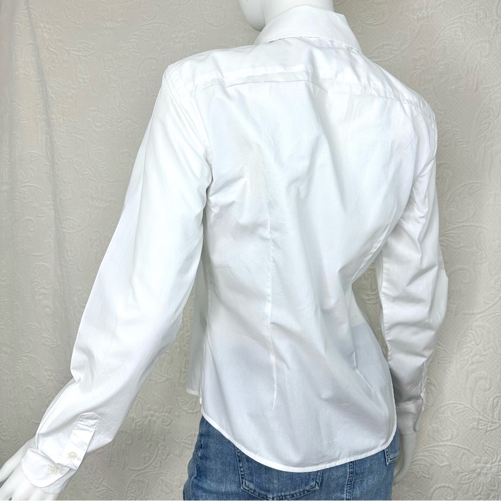 Lauren Ralph Lauren White Cotton Ruffle Front Button Down Shirt - Picture 12 of 16